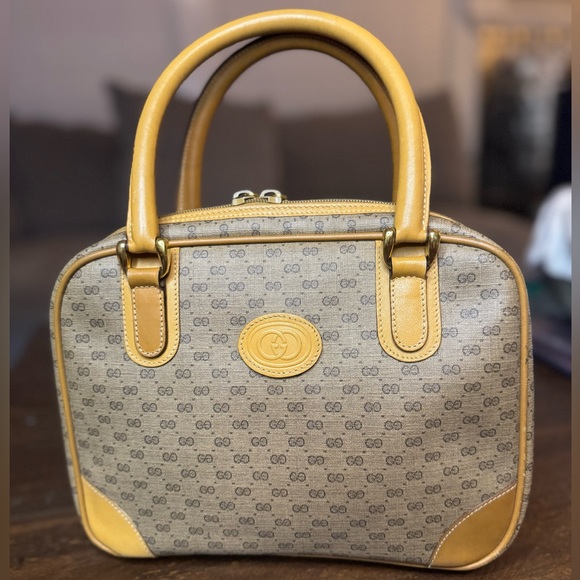 Vintage Gucci GG Monogram on Canvas Mini Boston Satchel with Leather - Picture 1 of 13